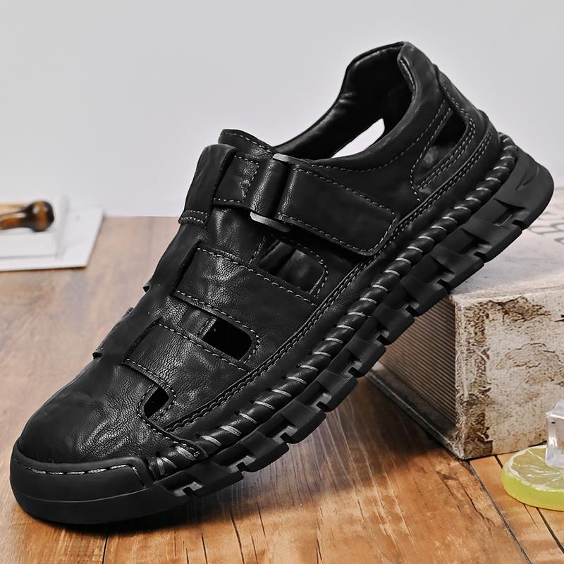 Fashion Outdoor Quick Dry Male Sandals Hand-stitching Men's Summer Shoes New Casual Leather Beach Flats Anti-collision Toe Roma Sandals