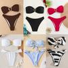 Solid Color Strapless Bandeau Sexy Split Bikini Swimsuit Women's Swimwear