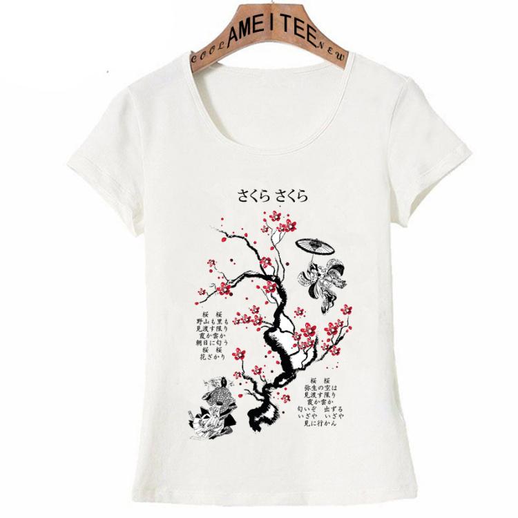 Футболка с принтом Cherry Blossom, летняя модная женская футболка в японском стиле, повседневные топы для девочек