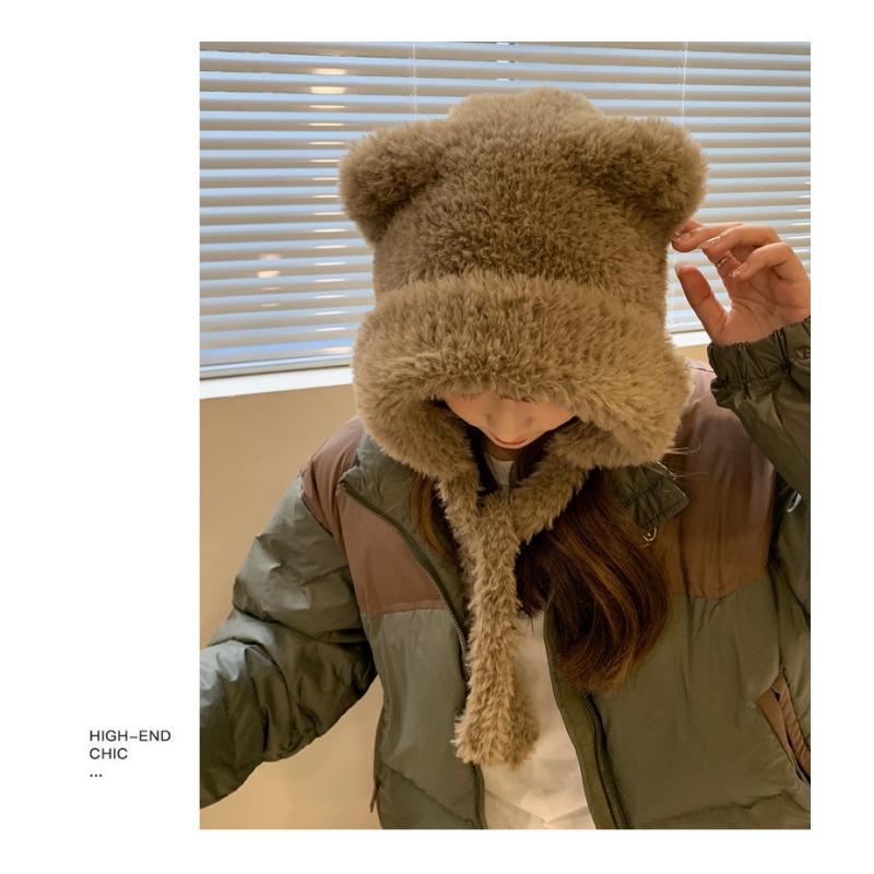 Шапка-ушанка женская зимняя плюшевая теплая вязаная шапка с защитой ушей