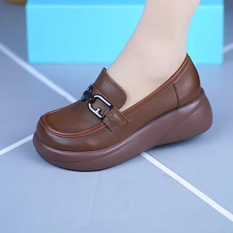 Туфли-лоферы на толстой подошве с мягкой подошвой, повседневные туфли в стиле ретро, женские осенние новые легкие и удобные кожаные туфли на толстой подошве