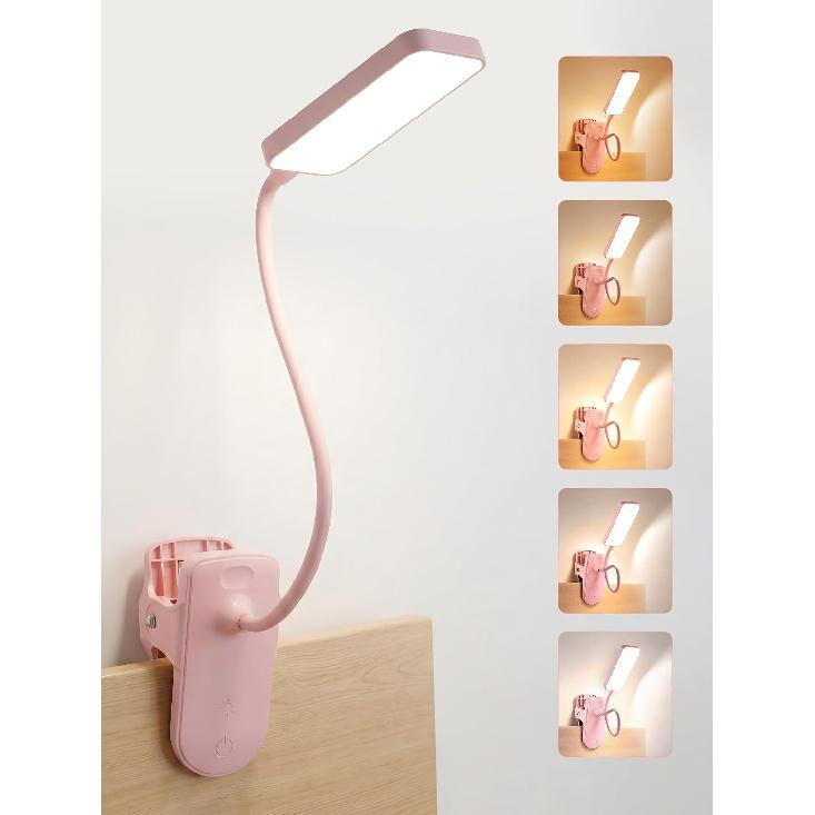 Clip on Light,9 Brightness+5 Color Rechargeable Lamp,48 LED Small Desk Lamp | 4000mAh Battery Powered Lamp,450 Lumen Clamp Light, Wireless & Cordless