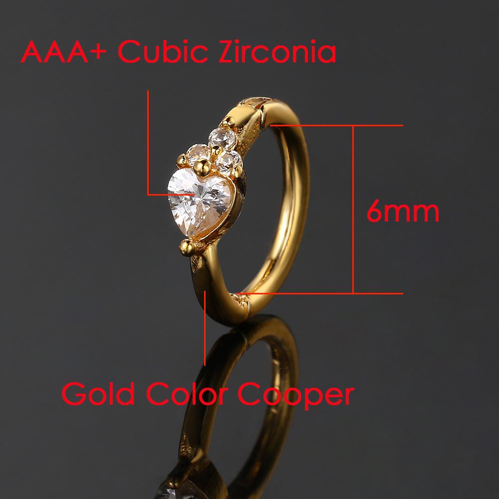 1 шт. Женские серьги-кольца для пирсинга tragus, хряща уха, helix из нержавеющей стали с цирконом, сердце, раковина, козелок, козелок, мочка уха, украшение CC151