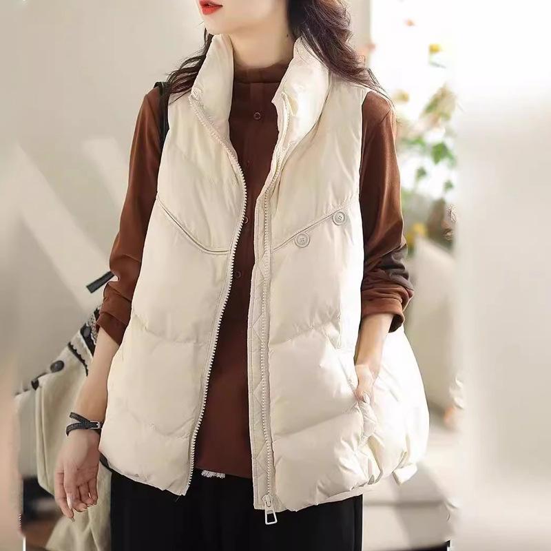Женский легкий свободный термокуртка без рукавов на белом утином пуху, жилет, универсальный шикарный жилет с карманом и воротником-стойкой