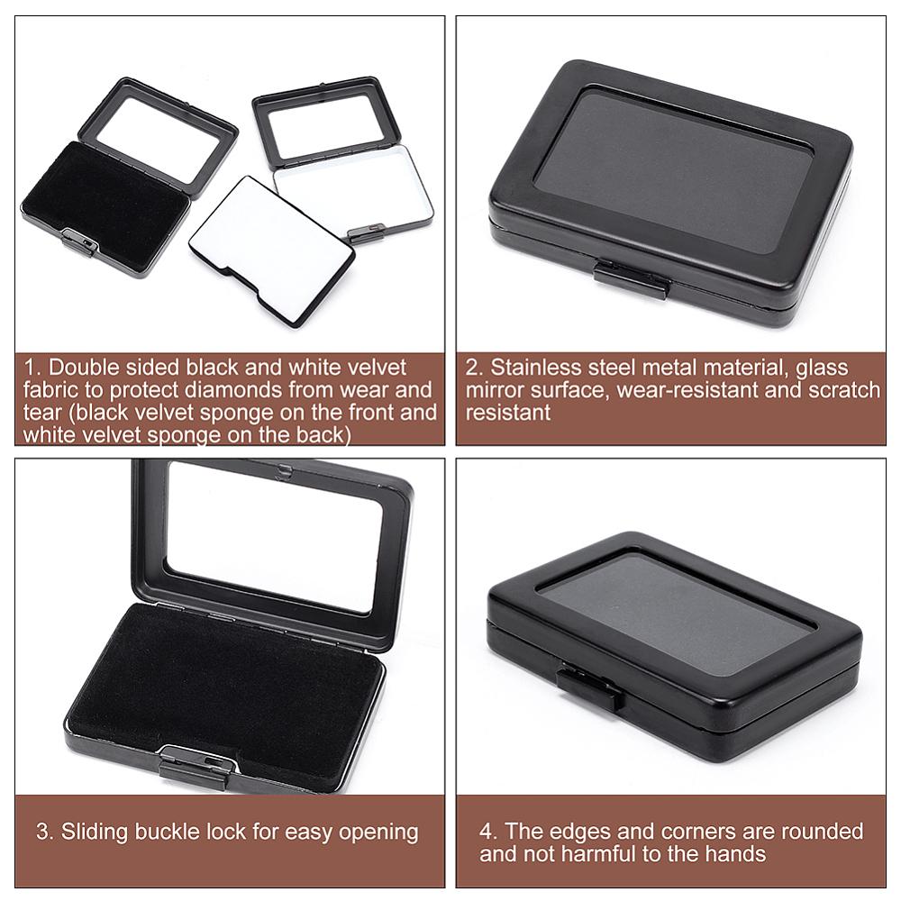1pc Rectangle Stainless Iron Display boxes Visible Window Small Jewelry Storage Case with Sponge Matte style Electrophoresis Black 6x8x1.65cm