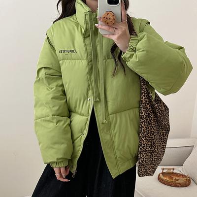 Зимнее свободное утолщенное хлопковое короткое пальто со стойкой и съемным воротником для женщин и пар