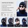 Windproof Knitted Beanie Set Plush Lined Hat Scarf Combo Fashion Winter Knit Headwear Set  For Men