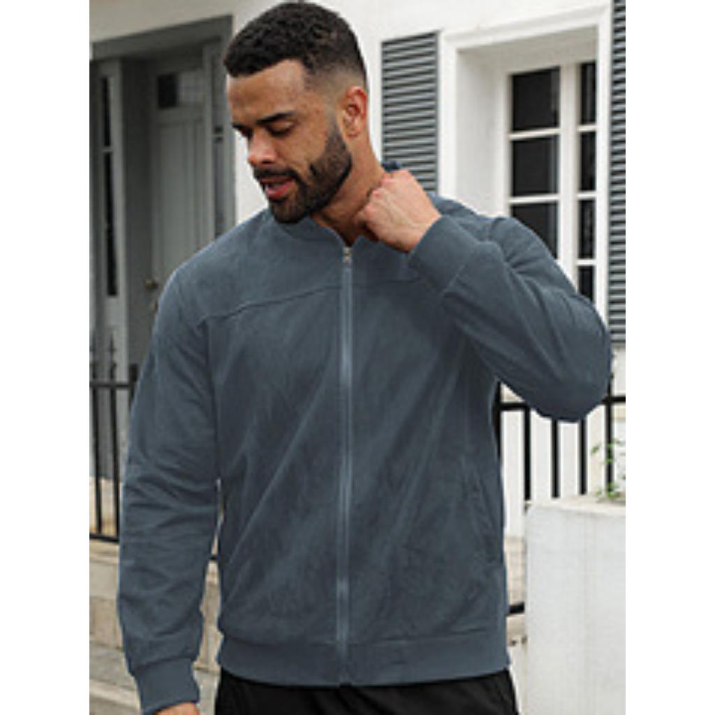 Autumn Suede Solid Color Men's Zipper Jacket Casual Retro Long Sleeved Cardigan Jacket Men's