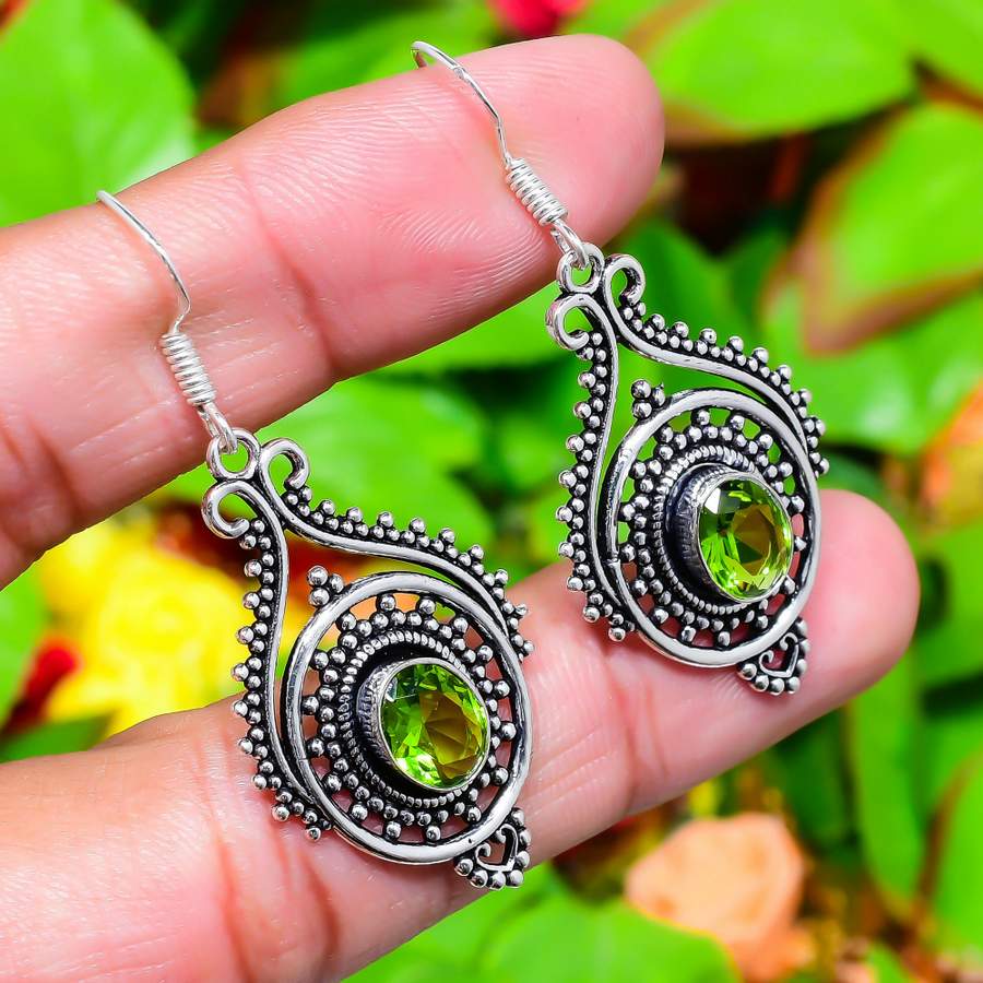 Серьги ручной работы из стерлингового серебра 925 пробы с натуральным драгоценным камнем перидот 2,05 дюйма e4u54