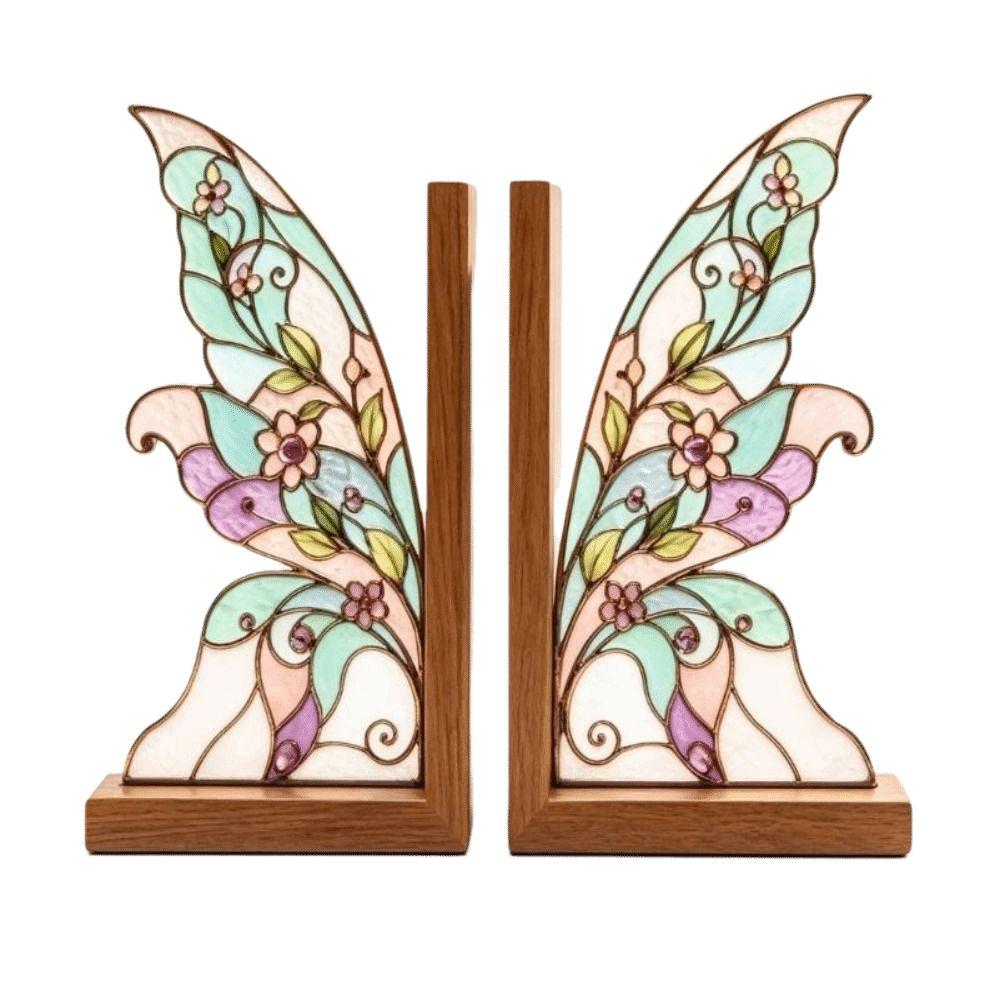 Acrylic Butterfly Wings Bookend Set Colorful Book Support with Bases Book Ornaments For Bookshelf