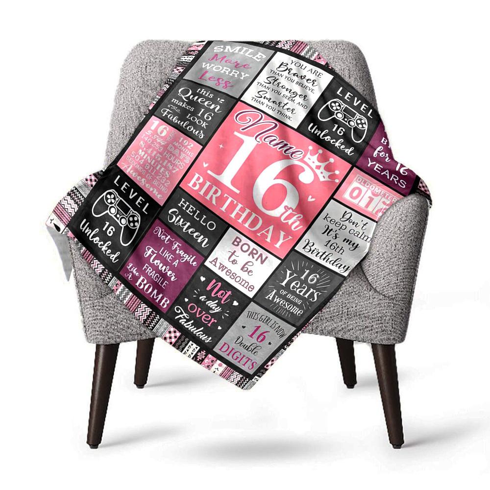 Personalized 16Th Birthday Blanket Soft Cozy Lightweight Allseason Multipurpose Throw For Picnics Sofas Offices Beds Living Rooms Suitable As Gifts