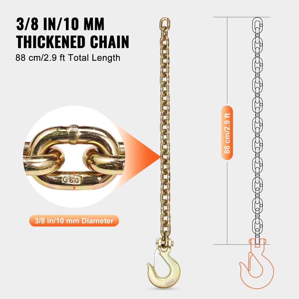 SucceBuy 2 шт. G80 Транспортная цепь с талрепом 7100 фунтов Буксировочная цепь с кованым крюком-защелкой Лесозаготовка для буксировки Грузовик Крепление Стяжка