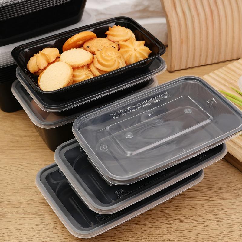 10-20 шт. Одноразовый ланч-бокс Bento, кухонный контейнер для хранения в холодильнике с крышками, черные контейнеры для еды, герметичный ланч-бокс для салата, сэндвича