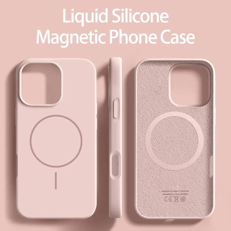 Жидкий силиконовый мягкий магнитный чехол для телефона Magsafe для iPhone 16 Plus 15 14 13 12 Pro Max простой чехол для беспроводной зарядки
