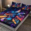 3pcs Fitted Sheet Set Colorful Mushroom 3D Printed 100% Polyester Microfiber Mattress Covers Cozy Bedding Set With 2 Pillowcases