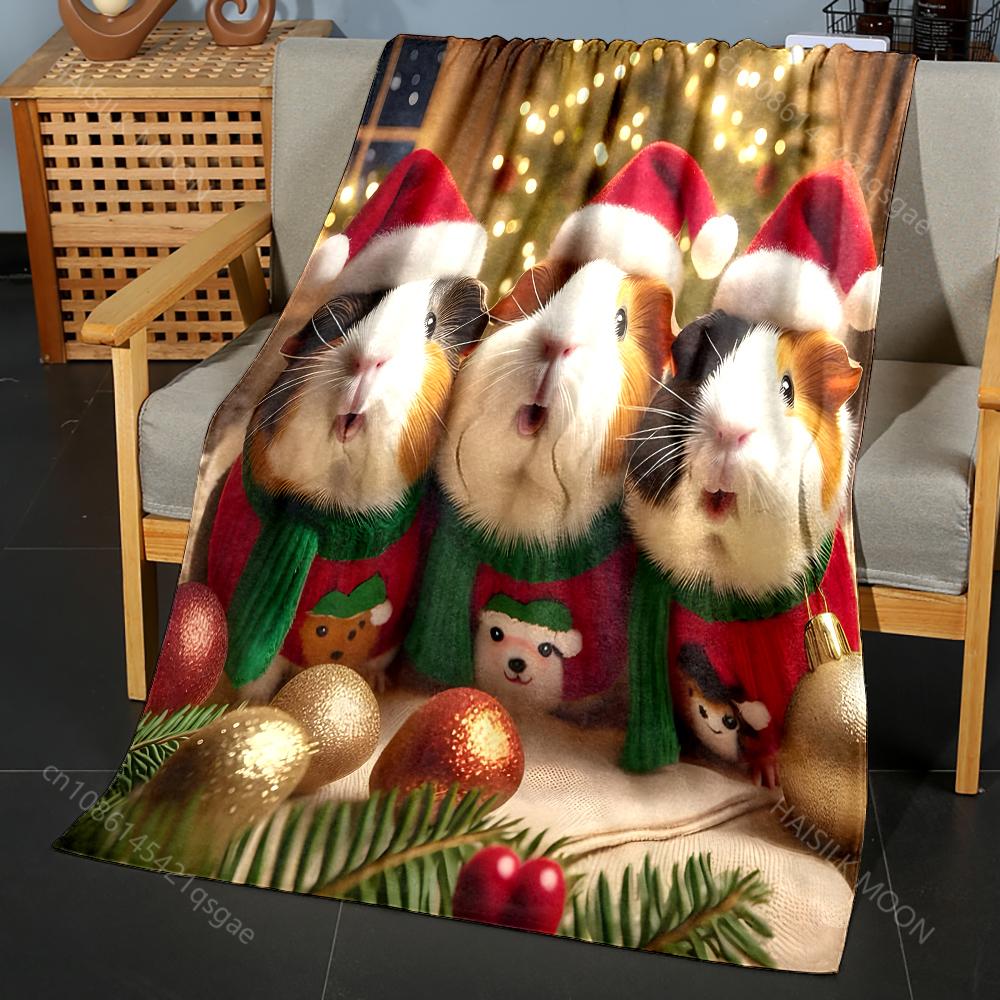 Three Guinea Pigs Wearing Santa Hats Blanket Warm Soft Luxury Gifts for Children Adults Suitable for Home Sofa Bed Travel RV
