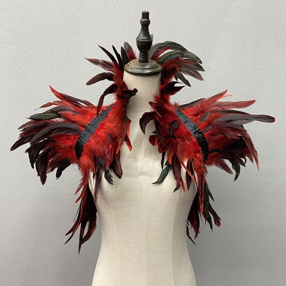 Punk Feather Shawl Gothic Fake Collar Coat Feather Shoulder Cape Stage Performance