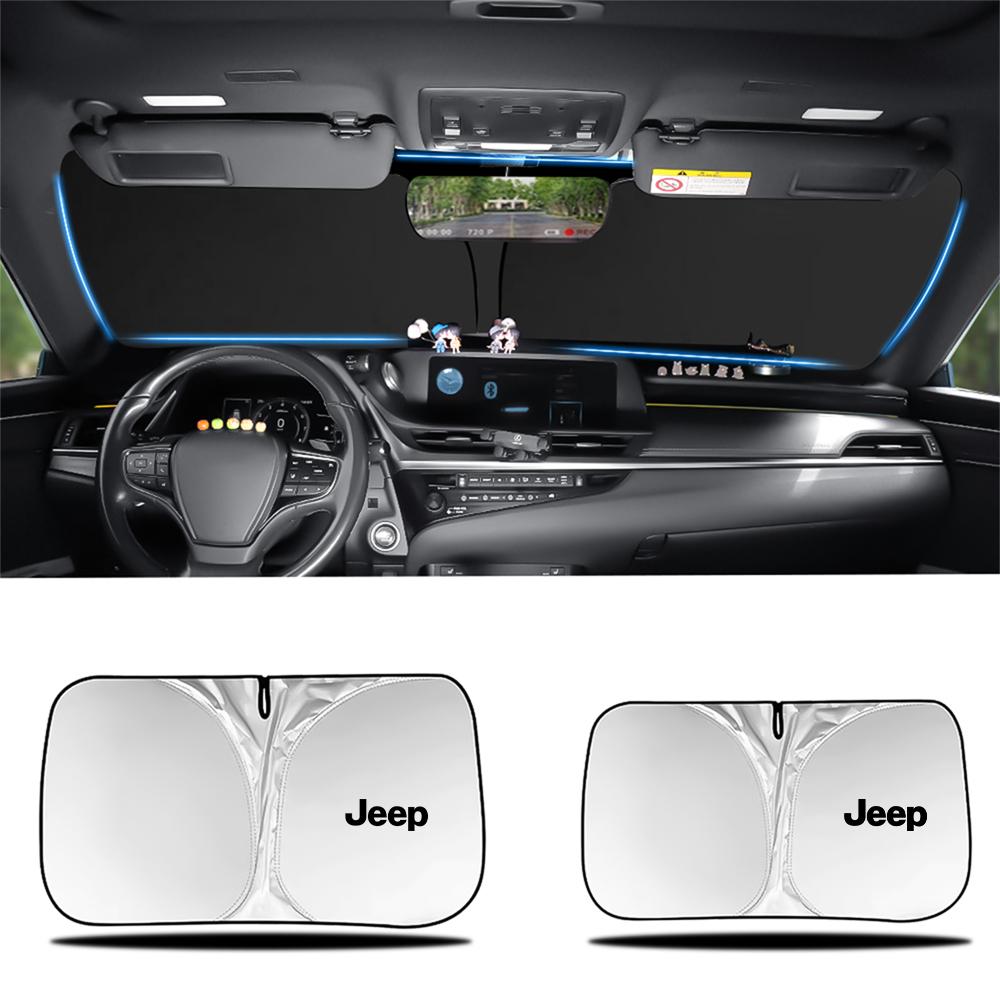 Car Folding Sun Visor Windshield Cover UV Protection Sunshade Pad For JEEP Grand Cherokee Renegade Compass JK Wrangler valve cap AJU1