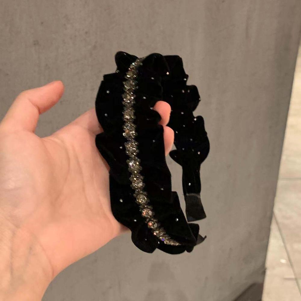 Twinkle Elegant Velvet Pleated Hair Hoop Sweet Headwear Shiny Rhinestone Headband Dark Coffee Brown Women Sequin Hairband Ball