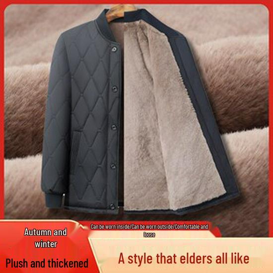 Men's Thickened Velvet Cotton Jacket for Elderly - Dad's Winter Coat