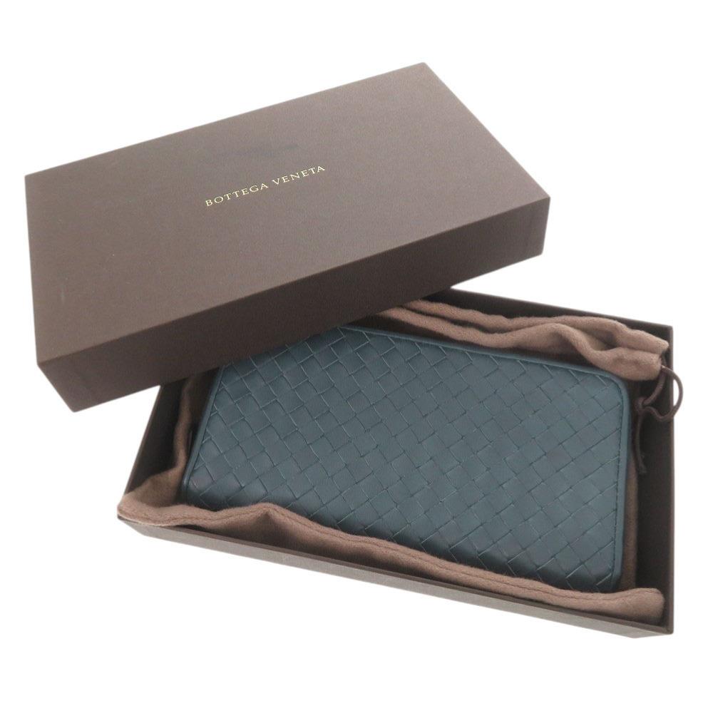 Used AUTHENTIC BOTTEGAVENETA Zip Around Intrecciato long wallet blue Leather