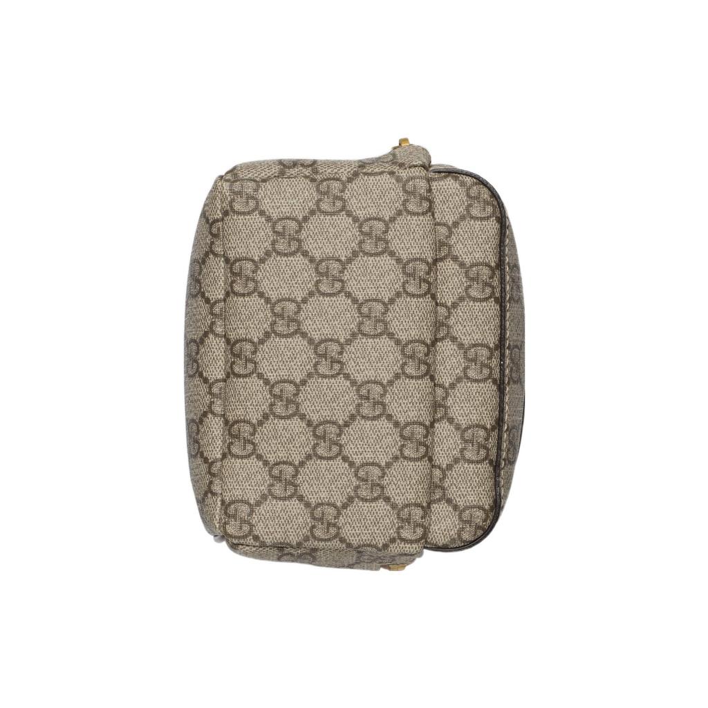 Gucci Мини-рюкзак GG Supreme, Бежевый холст Эбони с отделкой из коричневой кожи, Золотая фурнитура, Мужские рюкзаки для ежедневных покупок, путешествий 725654-92TCG-8563