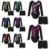 Kids Girls Long Sleeve Gymnastics Dance Ballet Leotard with Shorts Athletic Workout Yoga Sportswear Dancewear