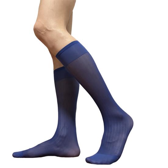 Мужские повседневные деловые носки средней длины, широкие полосатые нейлоновые чулки, формальные костюмные прозрачные тонкие носки из искусственного шелка