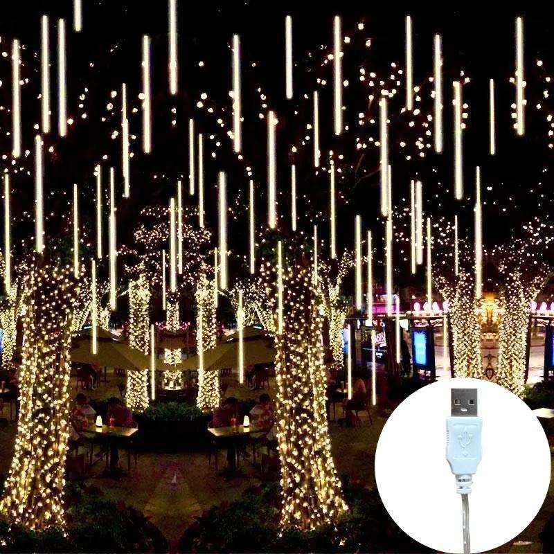 USB Светодиодные гирлянды в виде метеоритного дождя, уличные рождественские украшения для дома, для свадьбы на открытом воздухе, на Новый год, на Рождество