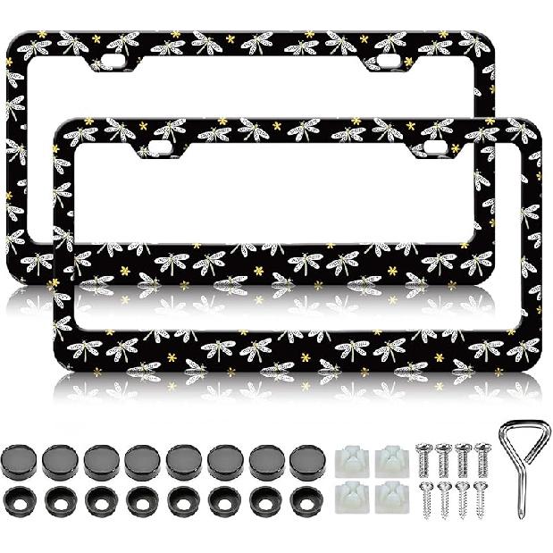 HCSS 2PCS American Flag Eagle License Plate Frames Patriotic US Flag License Plate Holder Stainless Steel Auto Parts Rust-Proof Waterproof Car