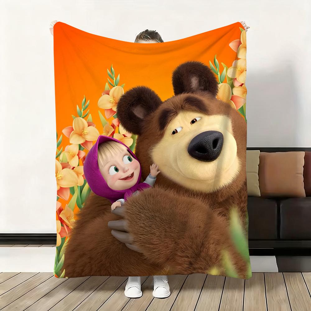 Мультяшный плед «Маша и медведь Б.», мягкий, пушистый, теплый, приятный на ощупь, идеально подходит для дивана, кровати, офиса, дневного сна и зимы.