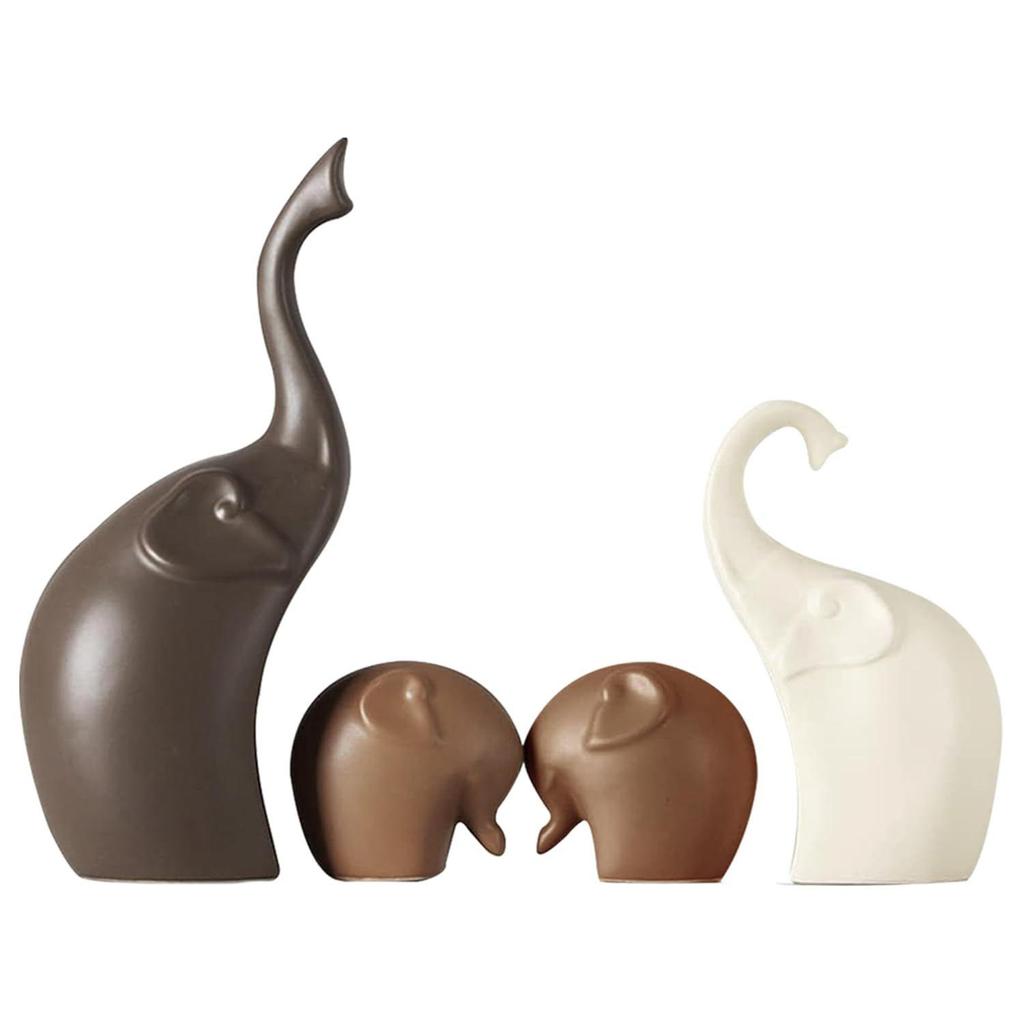 Новый домашний декор Семья слонов Матовая отделка Керамические фигурки - (Набор из 4 предметов, матово-коричневый)