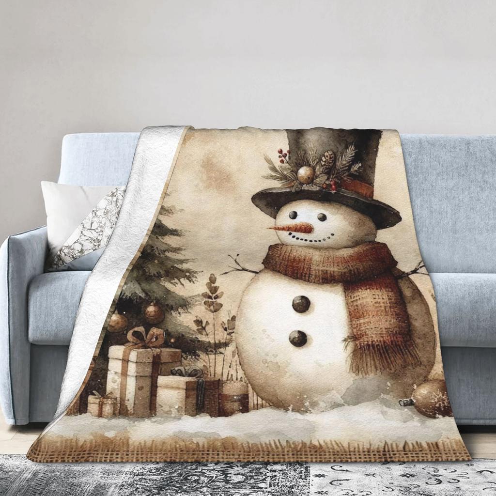 Christmas Snowman Plush Blanket Children Flannel Throw Blanket For Home Decor Warm Custom Quality Bedspread Gift