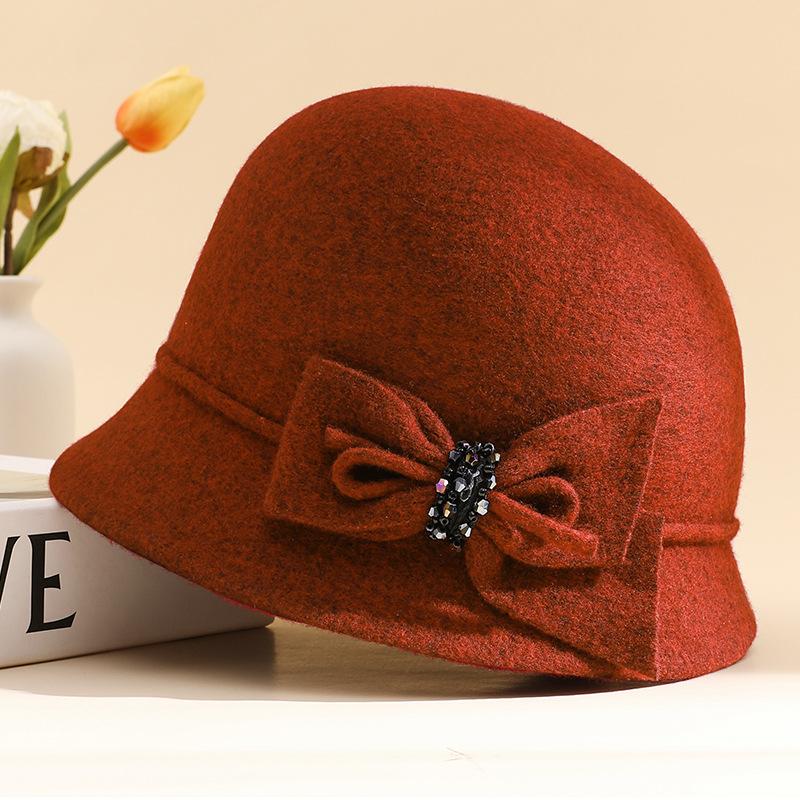 Цилиндр женский осенне-зимний шерстяной ретро шерстяная шляпа купол модная универсальная шляпа-ведро для улицы теплая