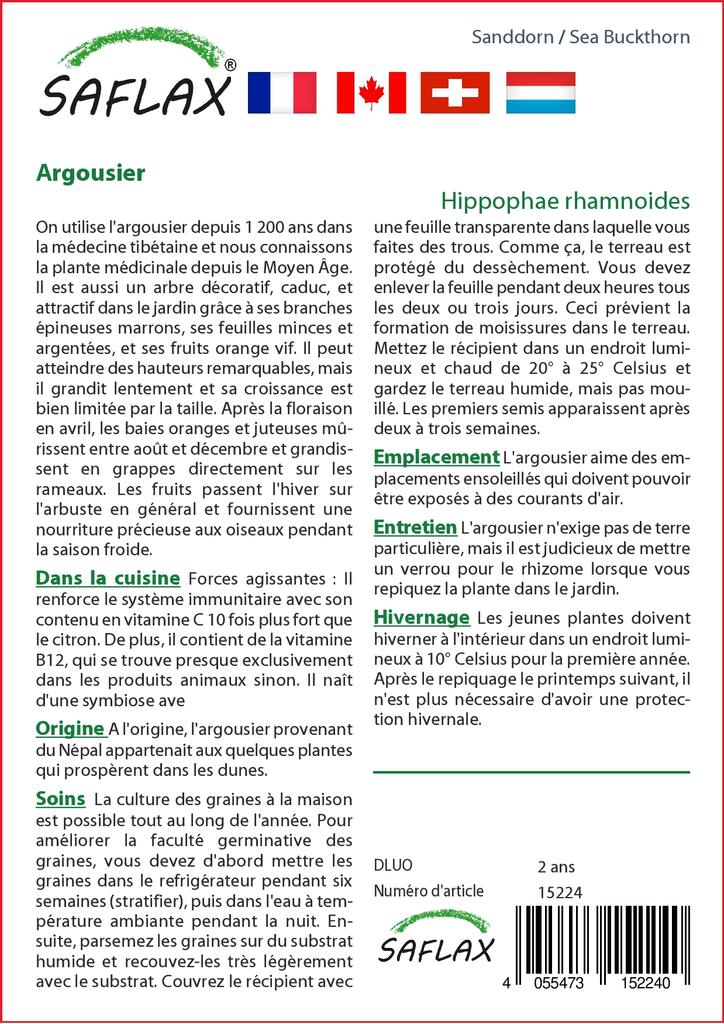 SAFLAX Garden in the Bag - Облепиха - 40 семян - С субстратом в подходящем пакете - Hippophae rhamnoides