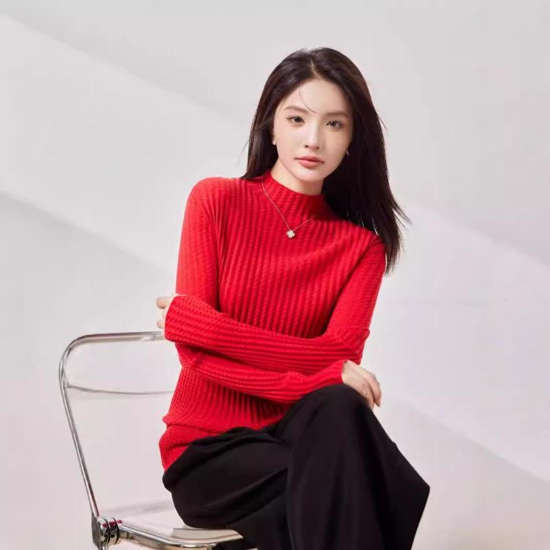 Silk-containing Wool Sweater Women's Early Autumn New Semi-turtleneck Knitted Sweater Sweater with Waffle Backing Top