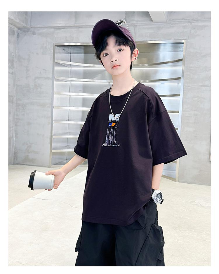 Boys' summer outfit set 2026 new item, mid size children's summer boys' thin short sleeved children's cool and fashionable top trend
