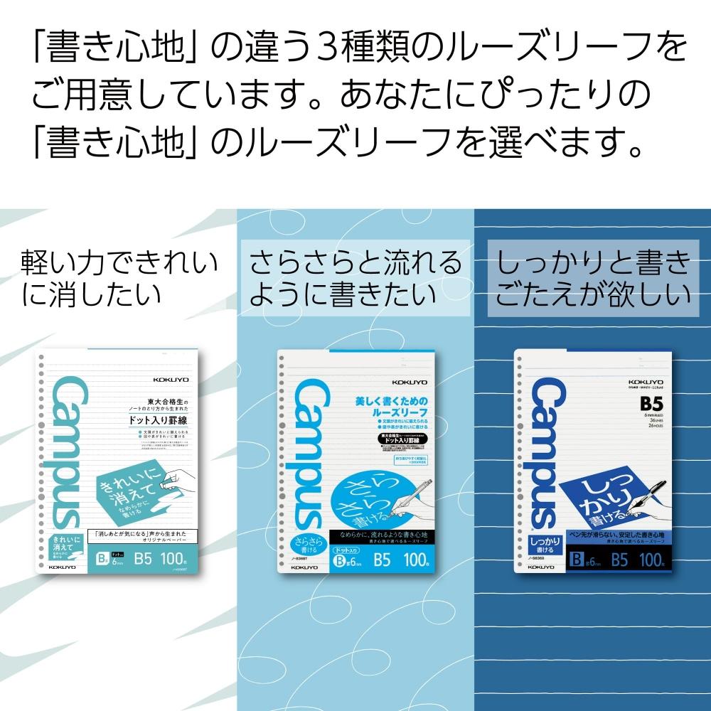 KOKUYO Листы кампуса стираются чисто и пишут гладко, B5 пунктирные линии в линейку B, набор из 100 листов из 2 книг No-K836BTX2SET