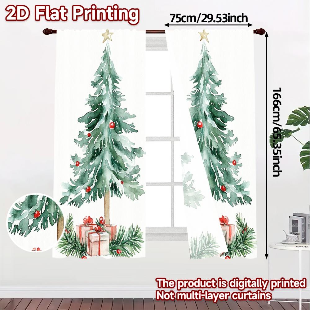2 шт., Шторы Рождественские елки Снег Подарок Популярный принт Шторы Универсальные тканевые шторы Все сезоны Идеально подходят для гостиной,