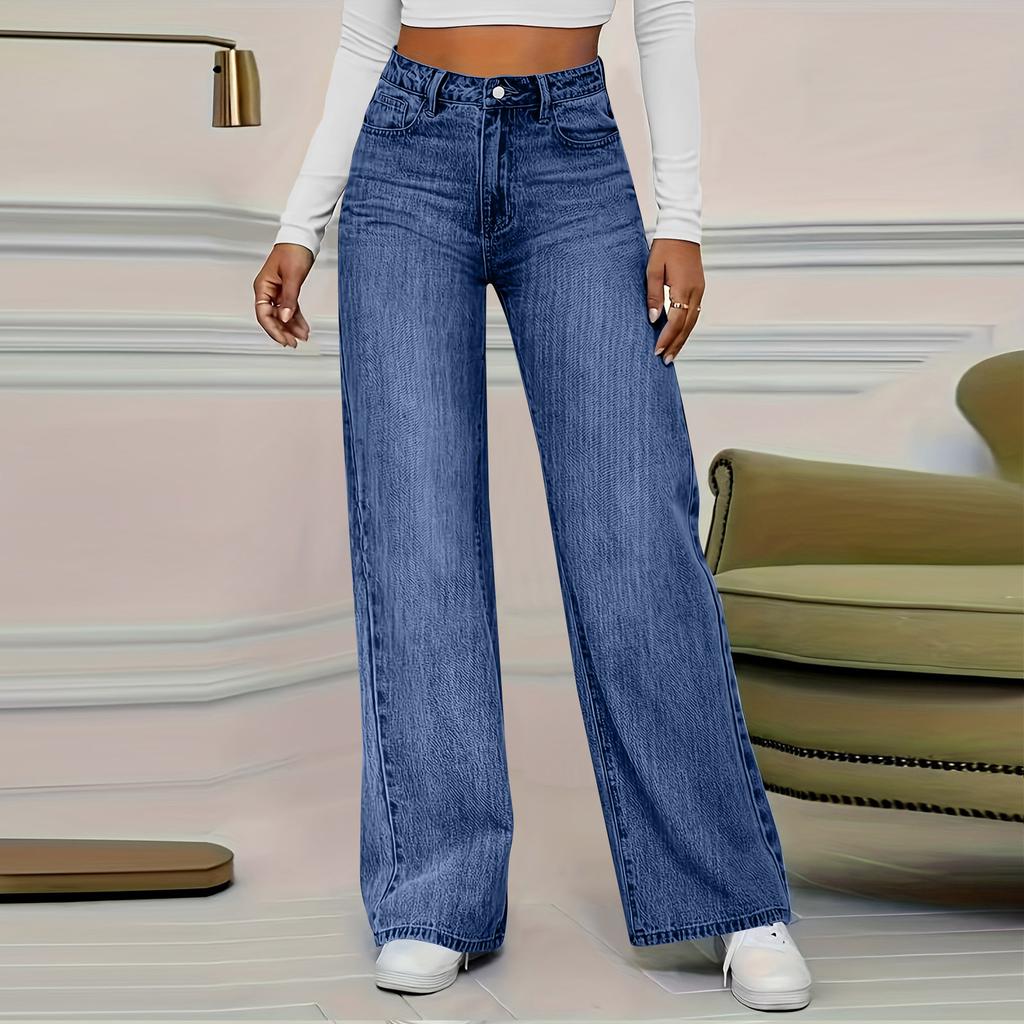Women's High Waist Washed Women's Jeans Fashionable Versatile Straight Leg Pants