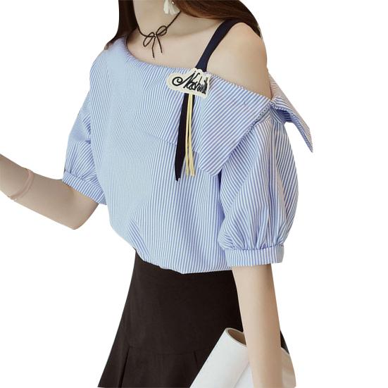 Женская полосатая туника с рукавом три четверти, на одно плечо, свободного кроя, для ношения под низ, топ-блузка-рубашка