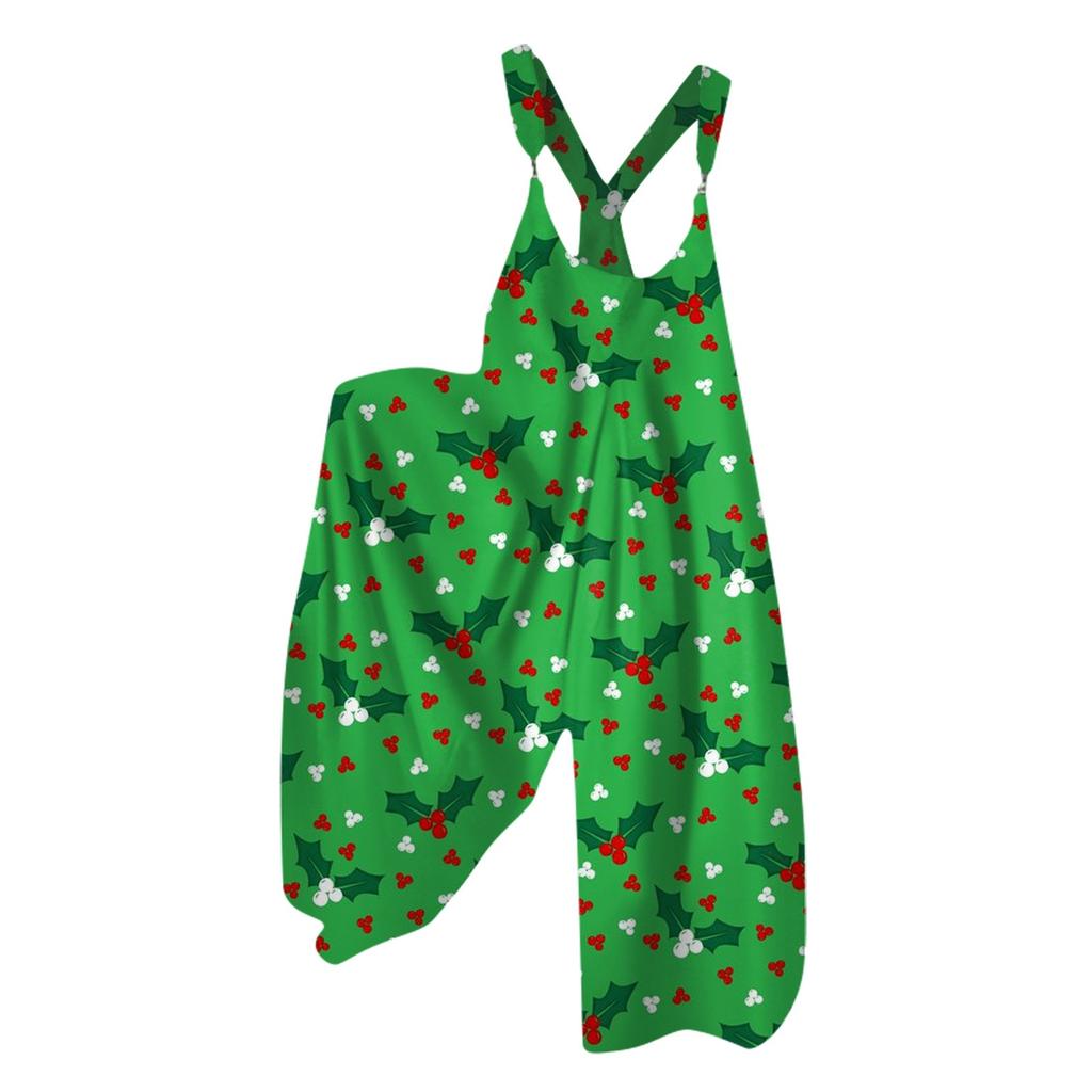 Women's Summer Bib Pants Christmas Printed Vintage Jumpsuit (Non-Adjustable Straps)