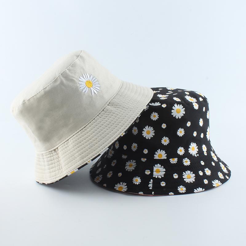 Summer Daisies Bucket Hat Women Fashion Cotton Beach Sun Hats Reversible Bob chapeau Femme Floral Hat Fisherman Hat