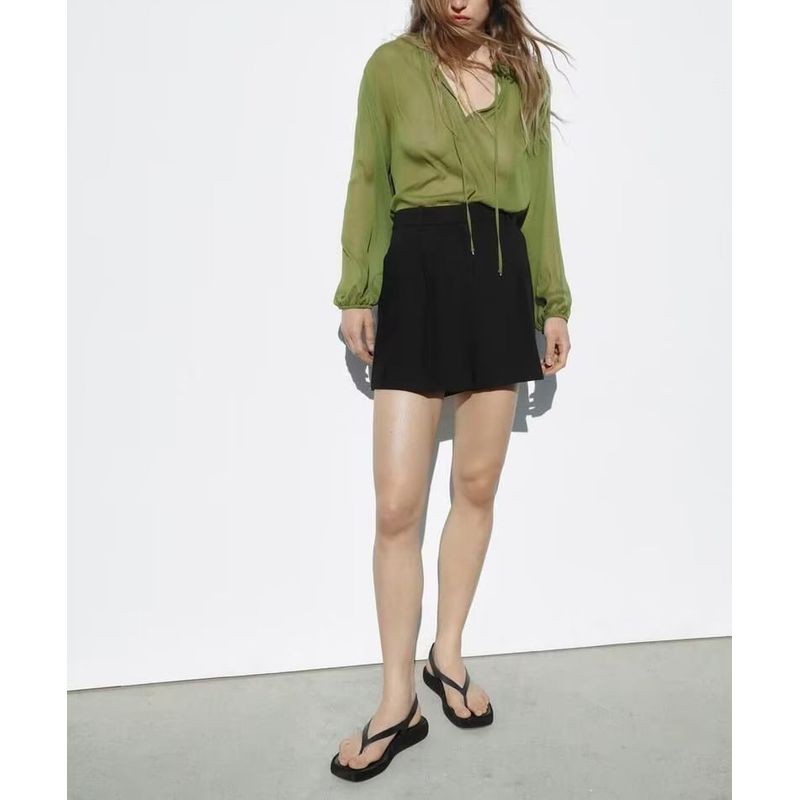 Spring New Arrival Versatile Casual Loose A- Line Wide Leg Boot Pant High Waist Pleated Casual Shorts 1478030