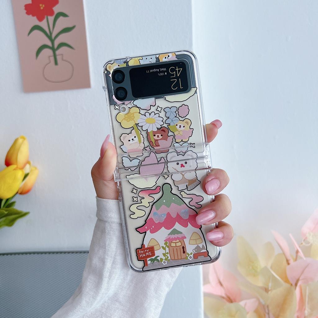 Для Samsung Galaxy Z Flip 4 3 чехол с милой мультяшной росписью, красочный прозрачный складной противоударный защитный чехол, аксессуары