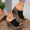 Women's Spring and Summer Slope Heel One Strap Thick Bottom High Heel Half Slipper Sandals