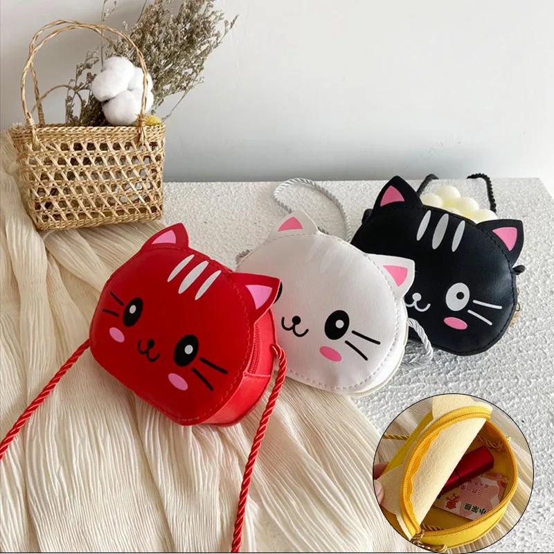 Baby Girls PU Leather Small Shoulder Crossbody Bags Cute Cat Kids Coin Purse Wallet Fashion Children's Mini Handbags