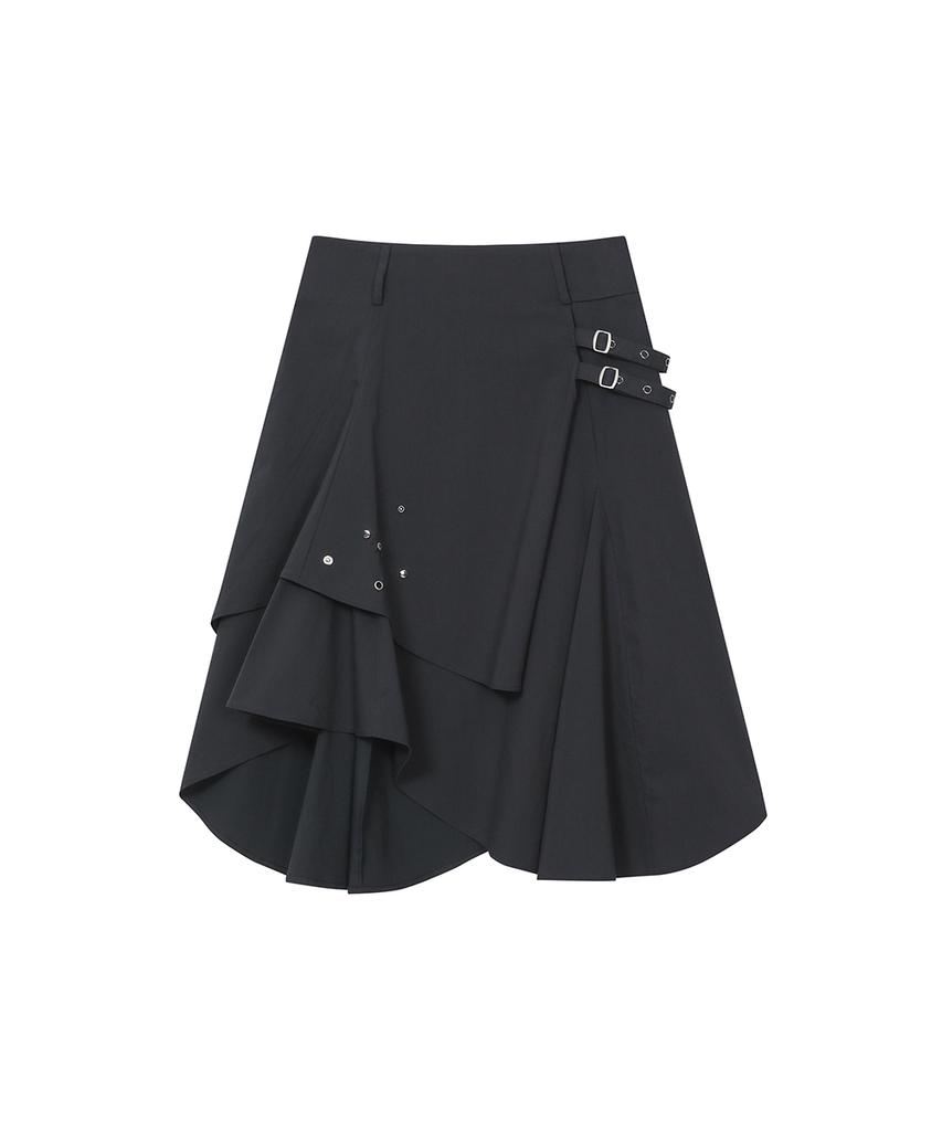 Miseki Seoul [Miseki Seoul X Yeomim] Stud Belted Midi Skirt Charcoal