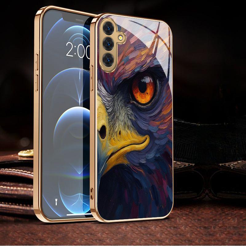 Позолоченный чехол для телефона из закаленного стекла, совместимый с Galaxy S26 S25 S24 S23 S22 Ultra Plus. Особенности: дизайн с иллюстрацией «глаз орла».