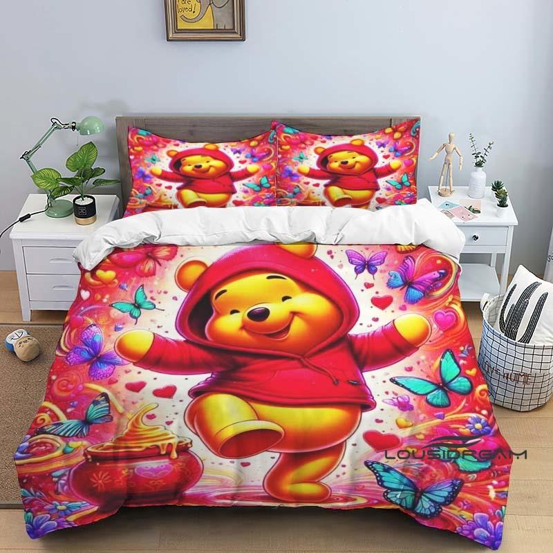 A Set of Pooh Bear Themed Bedding, 3D Digitally Printed, All-season Polyester Duvet Cover and 2 Pillowcases.